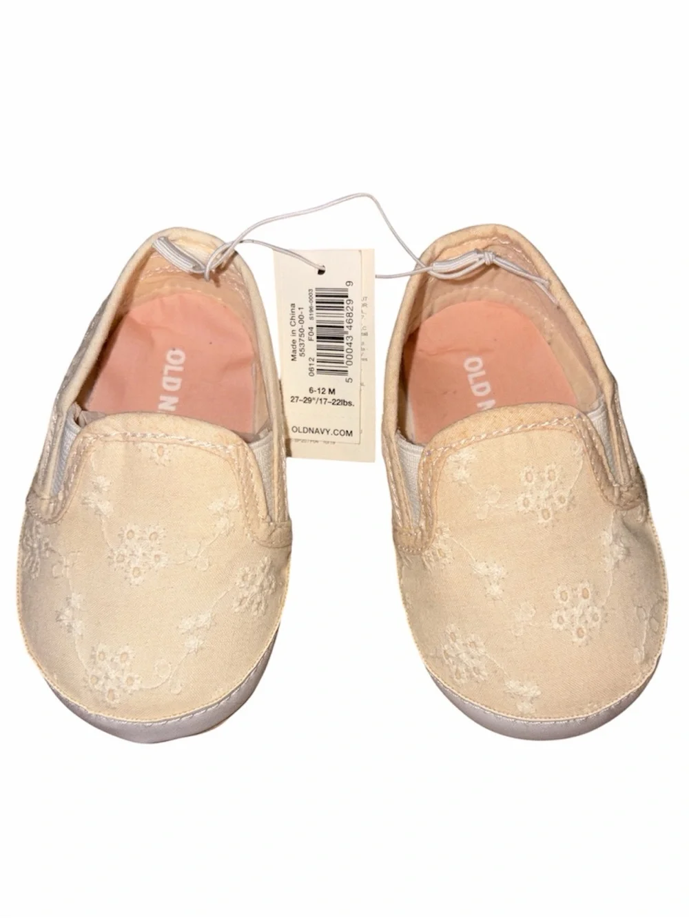 Old Navy Cream Eyelet Slip-On Baby Shoes 6-12 Mos NWT
